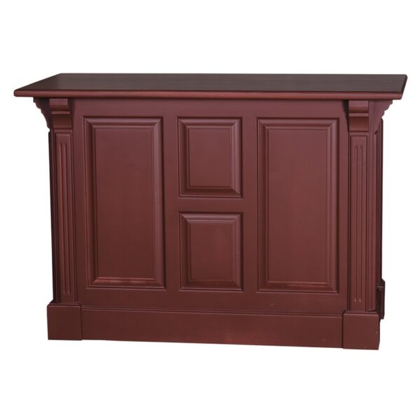 Landelijke bar/balie/toonbank met openmaken, deurtje en twee lades voor opbergruimte. Gemaakt van massief eiken hout in de kleur bordeaux rood. Het meubel kan op verschillende manieren geverfd worden in verschillende kleuren en kan op maat gemaakt worden. Villa Laura