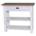 Landelijke side table met lade en twee planken. Gemaakt van massief eiken hout in de kleur wit en naturel. Het meubel kan op verschillende manieren geverfd worden in verschillende kleuren en kan op maat gemaakt worden. Villa Laura
