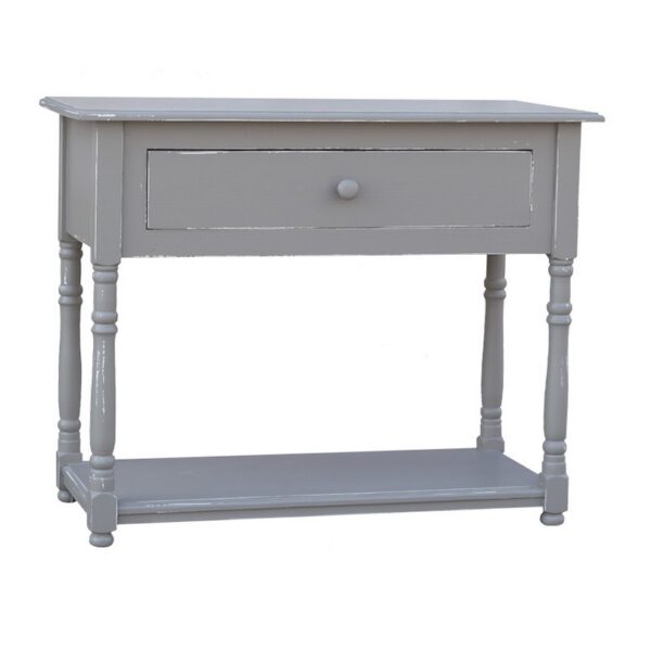 Landelijke side table met lade en onderblad. Gemaakt van massief eiken hout in de kleur grijs. Het meubel kan op verschillende manieren geverfd worden in verschillende kleuren en kan op maat gemaakt worden. Villa Laura