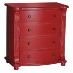 Landelijk, klassiek, extravagant ladekast. het heeft 4 grote lades voor veel opbergruimte. Gemaakt van massief hout in de kleur bordeaux rood. De kast kan op verschillende manieren geverfd worden in verschillende kleuren en kan op maat gemaakt worden. Villa Laura