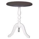 landelijke, klassieke, extravagante ronde bijzettafel met een 3 poot. het blad heeft een diameter van 60 cm. Gemaakt van massief hout eiken. het blad is zwart en het onderstel wit. Het kan op maat gemaakt worden. Villa Laura