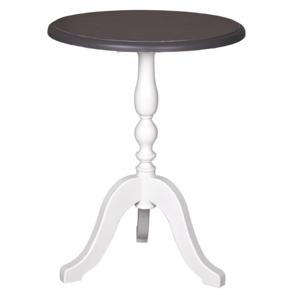 landelijke, klassieke, extravagante ronde bijzettafel met een 3 poot. het blad heeft een diameter van 60 cm. Gemaakt van massief hout eiken. het blad is zwart en het onderstel wit. Het kan op maat gemaakt worden. Villa Laura