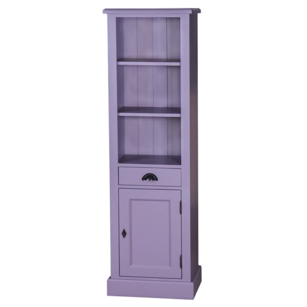 landelijk klassieke modern boekenkast met lade en deur. de planken in de kast zijn verstelbaar. Gemaakt van massief hout eiken in de kleur lila paars. Het kan op maat gemaakt worden. Villa Laura