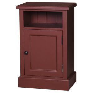 landelijke, romantisch, extravagante nachtkastje met open vak en deurtje k. Gemaakt van massief hout eiken in de kleur bordeaux rood. Het kan op maat gemaakt worden.
