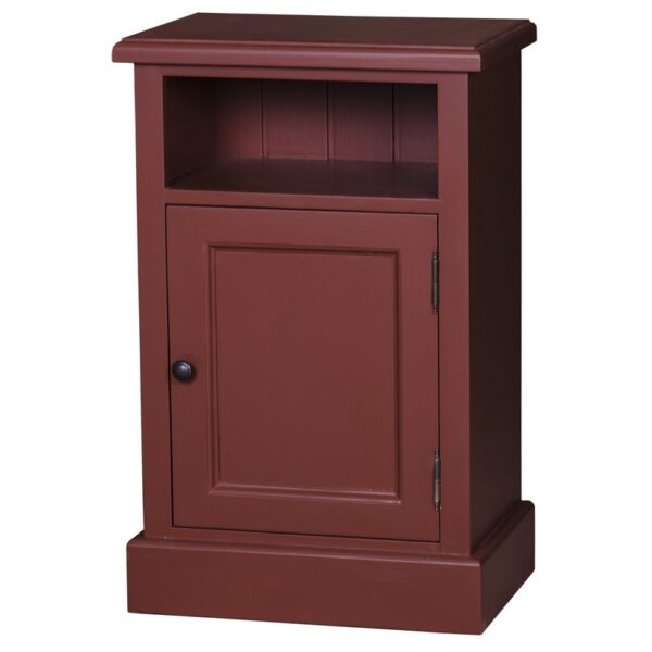 landelijke, romantisch, extravagante nachtkastje met open vak en deurtje k. Gemaakt van massief hout eiken in de kleur bordeaux rood. Het kan op maat gemaakt worden.