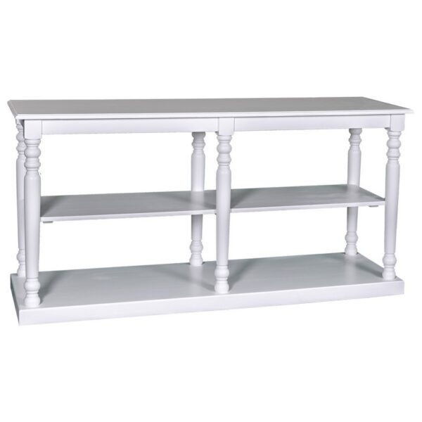 landelijk open dressoir/sidetable met legplank. Dit is ideaal voor je producten mooi te presenteren. Gemaakt van massief hout eiken. het onderstel is wit met een witte eiken blad. de afmeting is 180 cm. Villa Laura