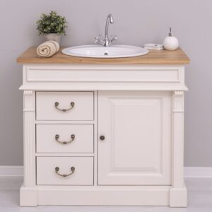 Klassiek landelijk eiken houten badkamermeubel met ornamenten - lades (OPS543)