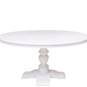 Ovale eettafel met kasteelpoot. De gehele tafel heeft de kleur gebroken wit. De tafel kan op verschillende manieren geverfd worden in verschillende kleuren en kan op maat gemaakt worden. Villa Laura