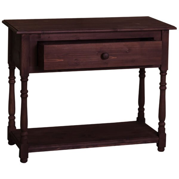 Landelijke side table met lade en onderblad. Gemaakt van massief eiken hout in de kleur donker rood eiken kersen. Het meubel kan op verschillende manieren geverfd worden in verschillende kleuren en kan op maat gemaakt worden. Villa Laura