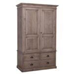 landelijke klassieke kledingkast met lades en 2 deuren. de kledingkast heeft een gedeelte hang en legplanken. Gemaakt van massief hout eiken in de kleur zand grijs. Het kan op maat gemaakt worden. Villa Laura