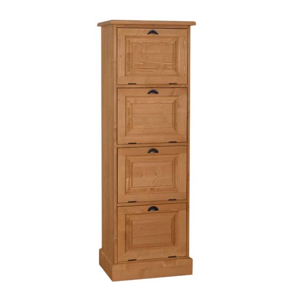 Landelijke hoge dossierkast/opbergkast met 4 vakken. Gemaakt van massief eiken hout in de kleur naturel. Het meubel kan op verschillende manieren geverfd worden in verschillende kleuren en kan op maat gemaakt worden. Villa Laura