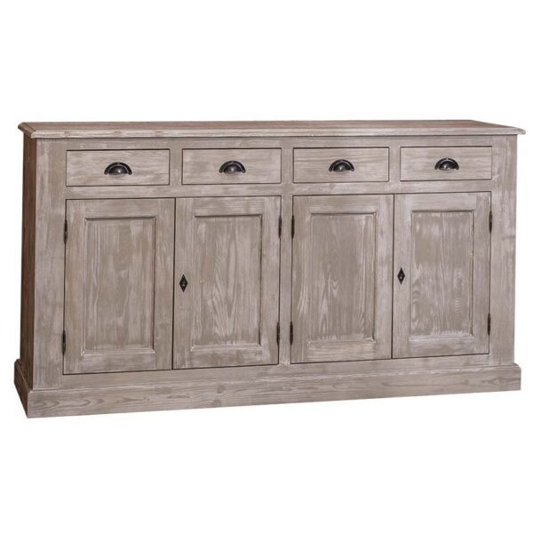 landelijk dressoir met 4 lades en 4 deuren. gemaakt van massief hout in de kleur grey wash. kan op maat gemaakt worden. Villa Laura