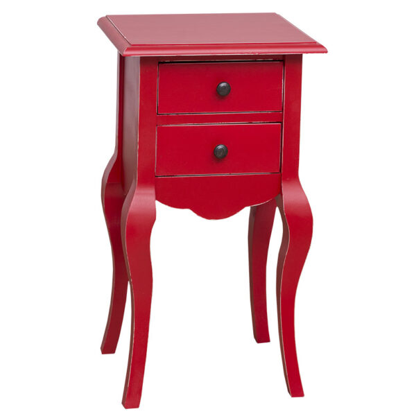 Landelijke plantentafel/zuil/ladekast/nachtkastje met twee lades. Gemaakt van massief eiken hout in de kleur rood. Het meubel kan op verschillende manieren geverfd worden in verschillende kleuren en kan op maat gemaakt worden. Villa Laura