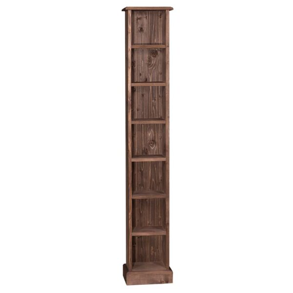 Landelijke cd/dvd kast met 7 vakken boven elkaar voor genoeg ruimte voor cd's of dvd's. Gemaakt van massief hout eiken in de kleur wax finish zwartbruin. De kast kan op verschillende manieren geverfd worden in verschillende kleuren en kan op maat gemaakt worden. Villa Laura