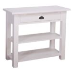 Landelijke side table met lade en twee planken. Gemaakt van massief eiken hout in de kleur wit. Het meubel kan op verschillende manieren geverfd worden in verschillende kleuren en kan op maat gemaakt worden. Villa Laura