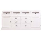 landelijk klassiek dressoir (apothekerskast) met deuren, lades en glazen kleppen voor veel opbergruimte. Gemaakt van massief hout eiken in de kleur gebroken wit/ral9010. Het kan op maat gemaakt worden. Villa Laura