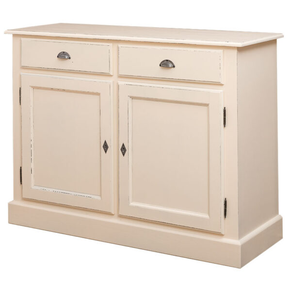 landelijk klassiek dressoir met schuifdeuren en lades voor veel opbergruimte. Gemaakt van massief hout in de kleur beige. Het kan op maat gemaakt worden. Villa Laura