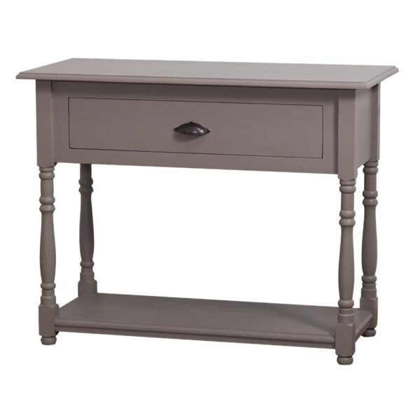 Landelijke side table met lade en onderblad. Gemaakt van massief eiken hout in de kleurtaupe, beige, zand bruin. Het meubel kan op verschillende manieren geverfd worden in verschillende kleuren en kan op maat gemaakt worden. Villa Laura