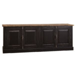 landelijk dressoir met 4 deuren. gemaakt van massief hout in de kleur zwart met een brown blad. kan op maat gemaakt worden. Villa Laura