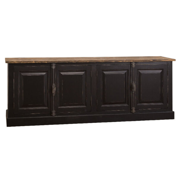 landelijk dressoir met 4 deuren. gemaakt van massief hout in de kleur zwart met een brown blad. kan op maat gemaakt worden. Villa Laura