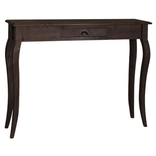 Brocante Sidetable met in het midden één lade. Gemaakt van massief hout in de kleur wax finish zwartbruin. De lade gaat open door middel van een komgreep. De kast kan op verschillende manieren geverfd worden in verschillende kleuren en kan op maat gemaakt worden. Villa Laura