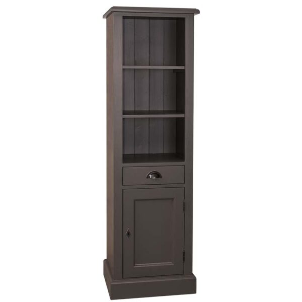 landelijk klassieke modern boekenkast met lade en deur. de planken in de kast zijn verstelbaar. Gemaakt van massief hout eiken in de kleur antraciet, bruin. Het kan op maat gemaakt worden. Villa Laura