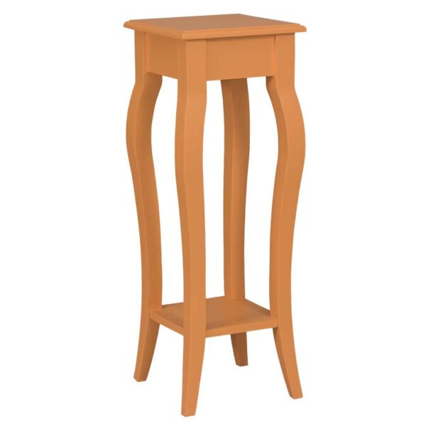 Landelijke plantentafel/zuil met sierlijke poten en een onderblad. Gemaakt van massief eiken hout in de kleur oranje. Het meubel kan op verschillende manieren geverfd worden in verschillende kleuren en kan op maat gemaakt worden. Villa Laura