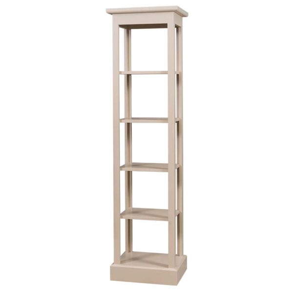 Landelijke hoge open vakken kast. Gemaakt van massief eiken hout in de kleur beige. Het meubel kan op verschillende manieren geverfd worden in verschillende kleuren en kan op maat gemaakt worden. Villa Laura