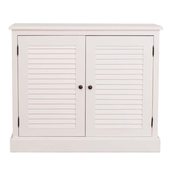Landelijk louvre dressoir/sidetable voor opbergruimte. Gemaakt van massief eiken hout in de kleur wit. Het meubel kan op verschillende manieren geverfd worden in verschillende kleuren en kan op maat gemaakt worden. Villa Laura