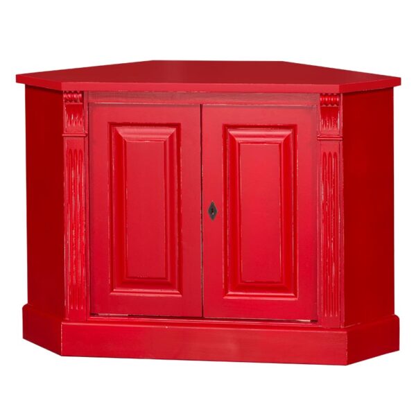 landelijke hoekkast met deuren voor veel opbergruimte. Gemaakt van massief hout in de kleur rood. Het kan op maat gemaakt worden. Villa Laura