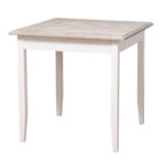 Landelijke vierkante eettafel 80x80 cm met vier poten. Gemaakt van massief eiken hout in de kleur wit met een naturel white wash blad. Het meubel kan op verschillende manieren geverfd worden in verschillende kleuren en kan op maat gemaakt worden. Villa Laura