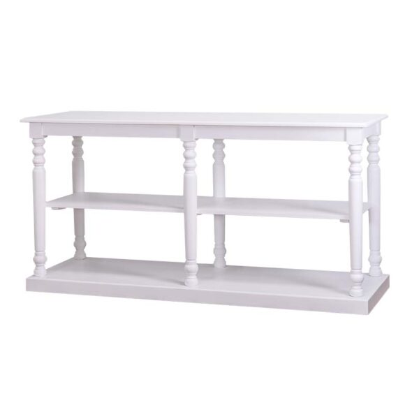 landelijk open dressoir/sidetable met legplank. Dit is ideaal voor je producten mooi te presenteren. Gemaakt van massief hout eiken. het onderstel is wit met een witte eiken blad. de afmeting is 180 cm. Villa Laura
