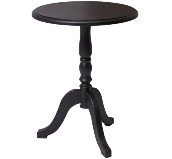landelijke, klassieke, extravagante ronde bijzettafel met een 3 poot. het blad heeft een diameter van 60 cm. Gemaakt van massief hout eiken. het blad is zwart. Het kan op maat gemaakt worden. Villa Laura