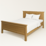 Landelijke, klassieke, romantisch houten kingsize/tweepersoons bed met twee lades. Gemaakt van massief hout eiken in de kleur naturel warm bruin. Het bed kan op verschillende manieren geverfd worden in verschillende kleuren en kan op maat gemaakt worden. Villa Laura