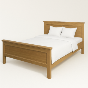 Landelijke, klassieke, romantisch houten kingsize/tweepersoons bed met twee lades. Gemaakt van massief hout eiken in de kleur naturel warm bruin. Het bed kan op verschillende manieren geverfd worden in verschillende kleuren en kan op maat gemaakt worden. Villa Laura