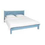Landelijke, klassieke, extravagante houten louvre/ shutter tweepersoons bed met laag voeteinde. Gemaakt van massief hout eiken in de kleur gebroken blauw. Het bed kan op verschillende manieren geverfd worden in verschillende kleuren en kan op maat gemaakt worden. Villa Laura
