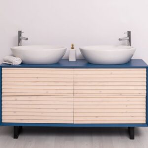 Moderne badkamermeubel met latjes op stalen poten - 150 cm of maatwerk (PS760)
