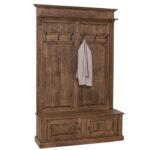 landelijke, klassieke, extravergante halmeubel/kapstok met bankje en opbergruimte. Gemaakt van massief hout in de kleur warm bruin eiken, walnoot, wengé hout. Het kan op maat gemaakt worden. Villa Laura