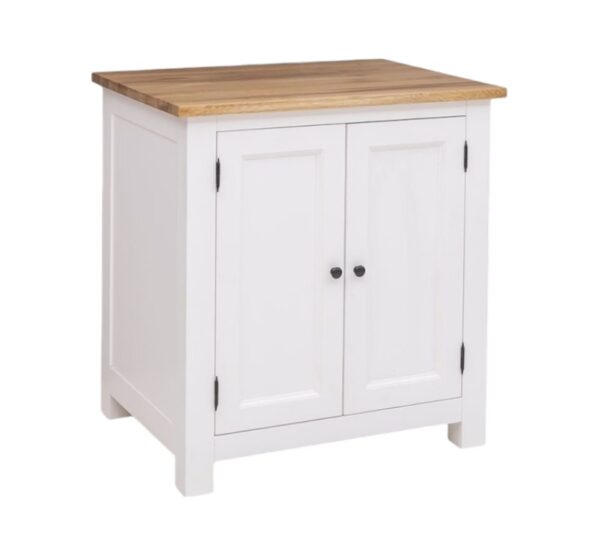Landelijke houten keukenkast met deurtjes van 86 cm breed. Dit is een onderdeel van een samenstelling. De kast kan op maat gemaakt worden. In de kleur wit, naturel eiken. Verkrijgbaar bij Villa Laura