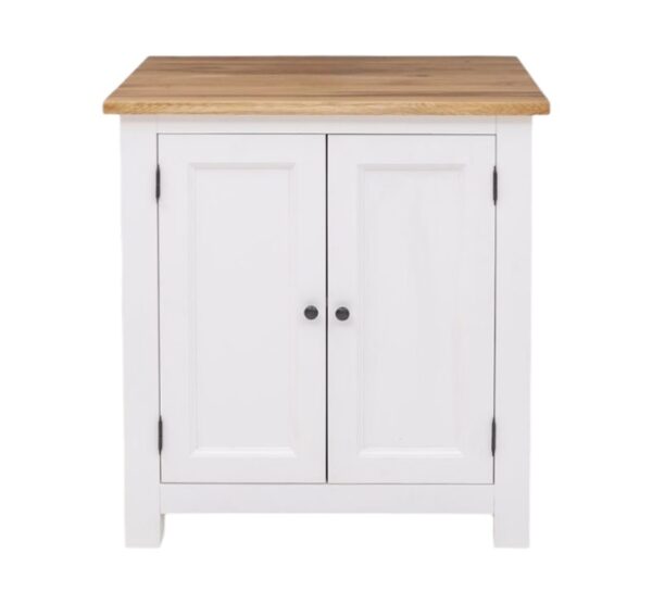 Landelijke houten keukenkast met deurtjes van 86 cm breed. Dit is een onderdeel van een samenstelling. De kast kan op maat gemaakt worden. In de kleur wit, naturel eiken met komgrepen. Verkrijgbaar bij Villa Laura