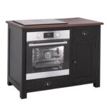 Landelijk houten keukenkast, keukenblok in de afmeting 120 cm breed. De keukenblok heeft lades, deurtje en een oven. Die landelijke boeren keuken is onderdeel van diverse koppelstukken. Je kan dit helemaal samenstellen. de keukenkast heeft de kleur zwart en warm eiken blad.