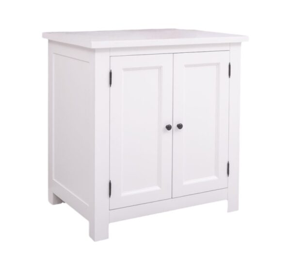 Landelijke houten keukenkast met deurtjes van 86 cm breed. Dit is een onderdeel van een samenstelling. De kast kan op maat gemaakt worden. In de kleur wit. Verkrijgbaar bij Villa Laura