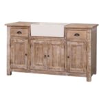 Landelijk houten keukenkast in de afmeting 155 x 65 x 90 cm. De keukenblok heeft lades, deurtjes, en een wasbak. Die landelijke boeren keuken is onderdeel van diverse koppelstukken. Je kan dit helemaal samenstellen. de keukenkast heeft de kleur rustiek whitewash, beachwood, ibiza stijl.