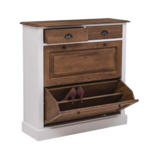 Landelijk eiken houten schoenenkast met kleppen en lades - 103 cm of maatwerk (OPS358)