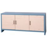Modern landelijk houten dressoir Miami met rustieke deuren in de afmeting 180 cm breed. Kan ook op maat gemaakt worden. in de kleur blauw en licht eiken.