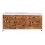 Modern landelijk houten dressoir Miami met rustieke deuren in de afmeting 180 cm breed. Kan ook op maat gemaakt worden. in de kleur wit en warm bruin eiken.