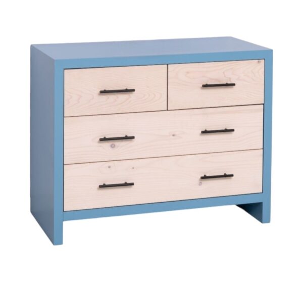 Modern landelijk houten dressoir Miami met rustieke deuren in de afmeting 100 cm breed. Kan ook op maat gemaakt worden. in de kleur blaauw en licht eiken.