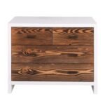 Modern landelijk houten dressoir Miami met rustieke deuren in de afmeting 100 cm breed. Kan ook op maat gemaakt worden. in de kleur wit en warm bruin eiken.