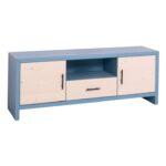 Modern landelijk houten tv-meubel Miami met rustieke deuren in de afmeting 160 cm breed. Kan ook op maat gemaakt worden. in de kleur blauw en licht eiken.