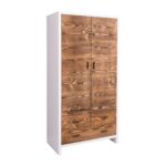 Modern landelijk houten kledingkast/opbergkast Miami met rustieke deuren in de afmeting 100 cm breed. Kan ook op maat gemaakt worden. in de kleur wit en warm bruin eiken.